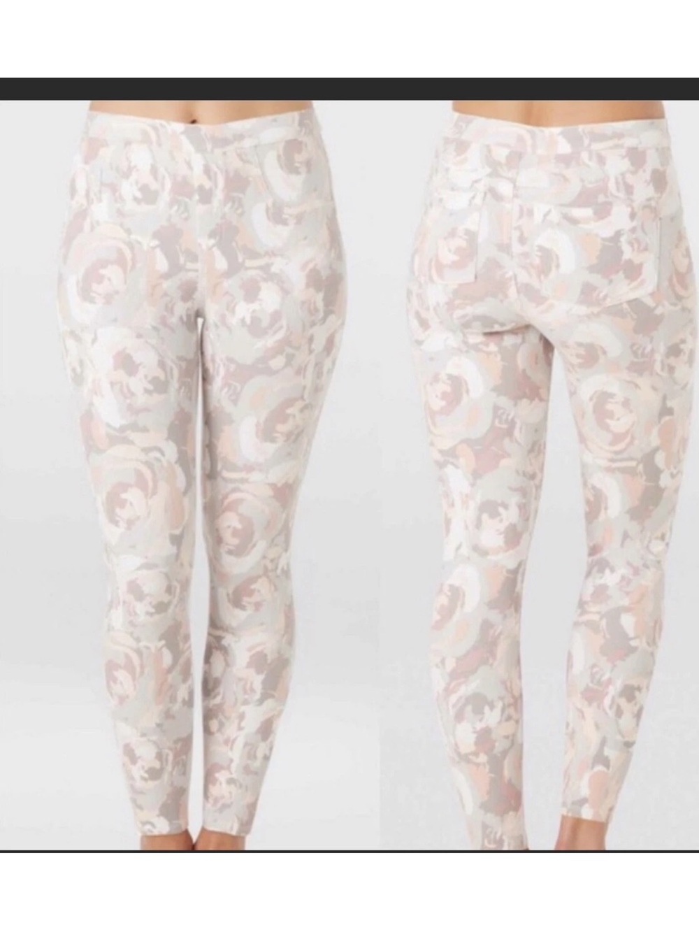 Spanx Jean-ish Ankle Leggings Blush Bloom Floral Pink Gray Size 1X 18-20
